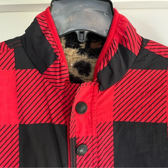 Simply Southern Reversible Red/Black Checkered Cheetah Nylon Sherpa Jacket sz L - Picture 4 of 13